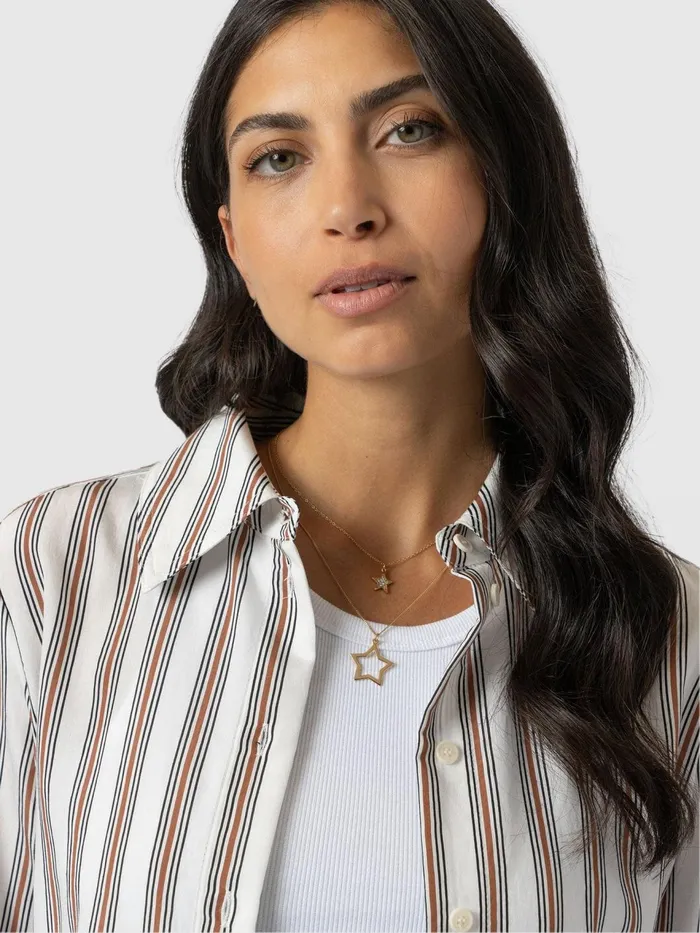 Reagan Tie Shirt 8211 Beige Stripe Beige Stripe Women Saint And Sofia Blouses and Shirts
