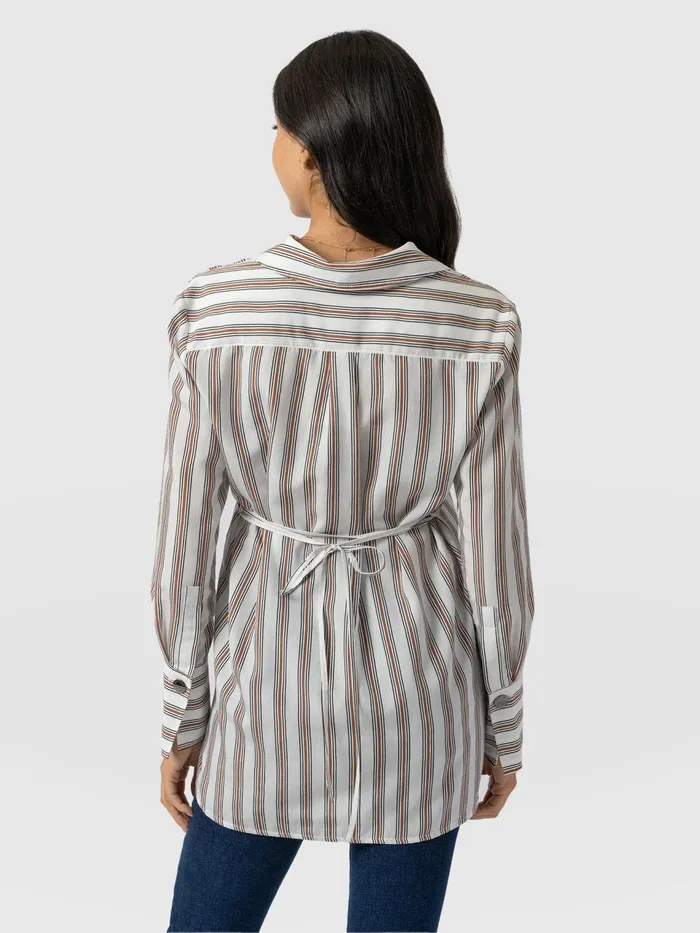 Reagan Tie Shirt 8211 Beige Stripe Beige Stripe Women Saint And Sofia Blouses and Shirts
