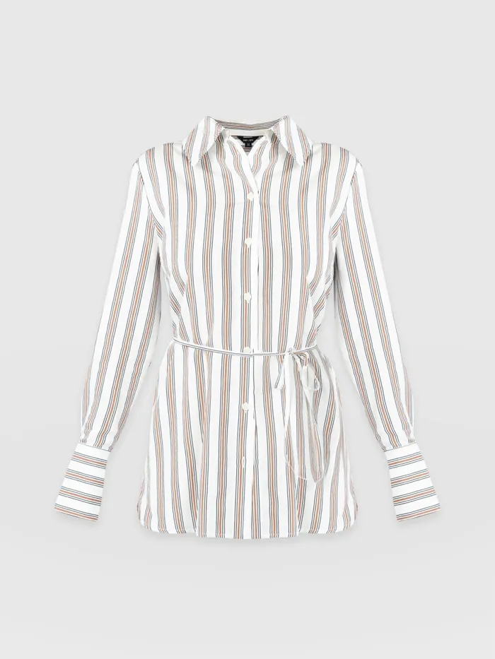 Reagan Tie Shirt 8211 Beige Stripe Beige Stripe Women Saint And Sofia Blouses and Shirts