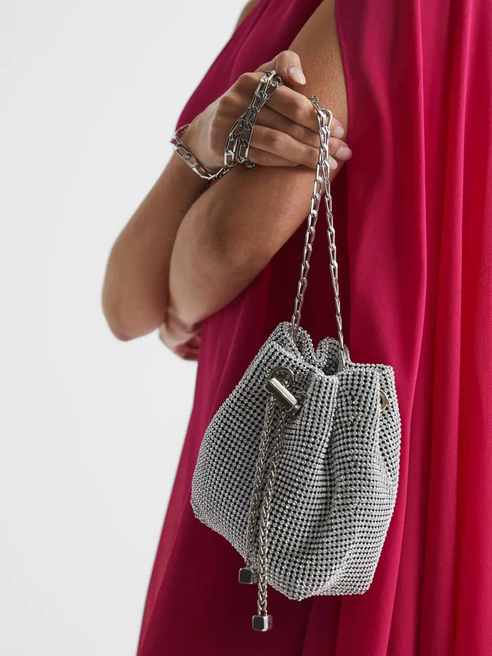 Reiss Bags Demi Crystal Mini Bucket Bag Silver 8211 Women