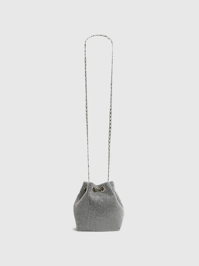 Reiss Bags Demi Crystal Mini Bucket Bag Silver 8211 Women