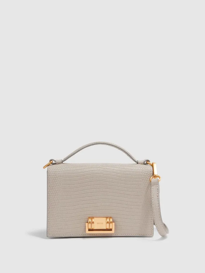 Reiss Bags Oxford Grained Leather Mini CrossBody Bag Grey 8211 Women