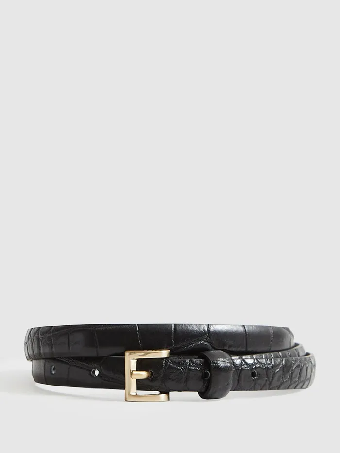 Reiss Belts Molly Mini Leather Croc Embossed Mini Belt Black 8211 Women