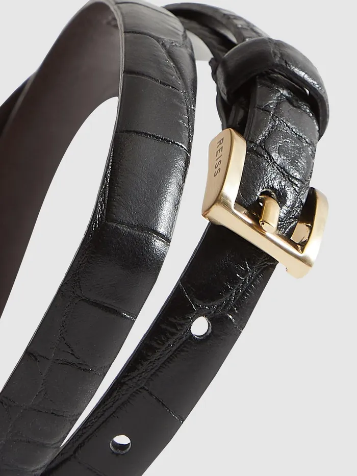 Reiss Belts Molly Mini Leather Croc Embossed Mini Belt Black 8211 Women