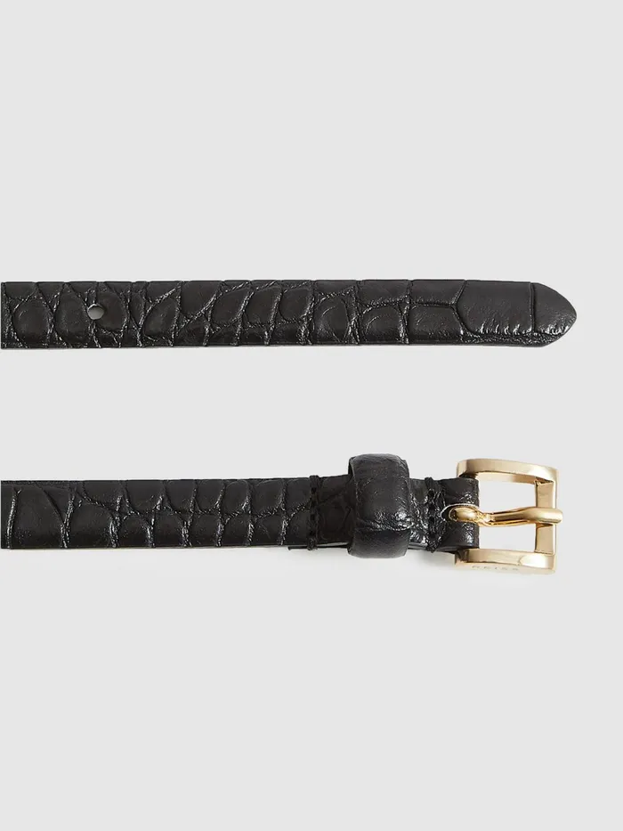 Reiss Belts Molly Mini Leather Croc Embossed Mini Belt Black 8211 Women