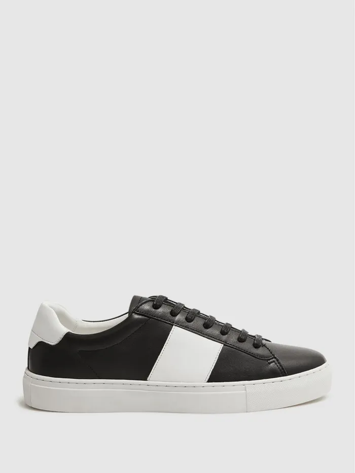 Reiss Casual Shoes Finley Stripe Leather Trainers Black 8211 Men