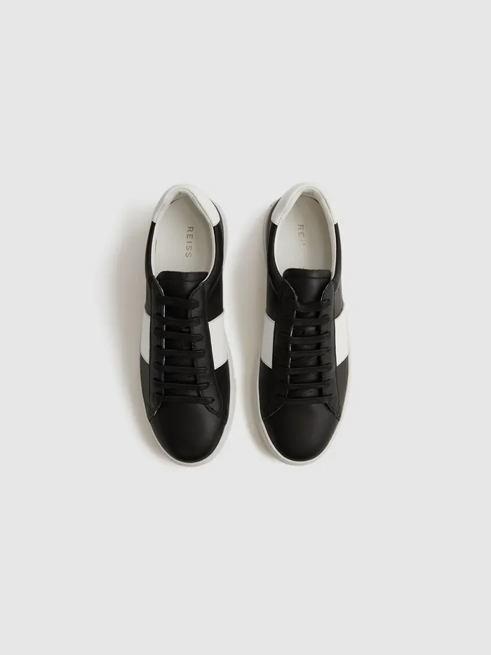 Reiss Casual Shoes Finley Stripe Leather Trainers Black 8211 Men
