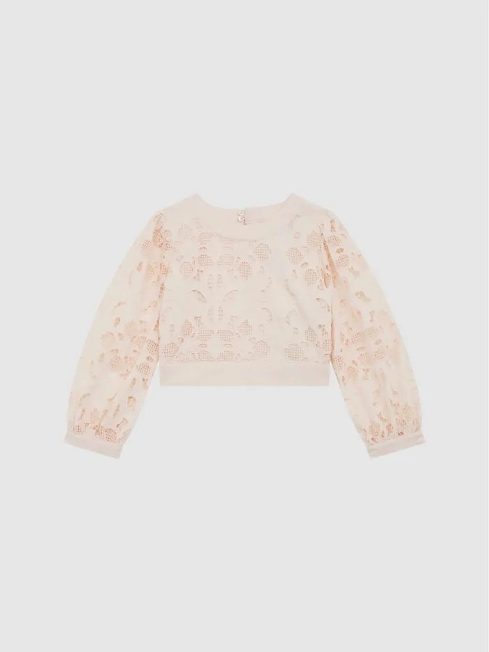 Reiss CoOrds Nella Long Sleeve Lace Cropped Top Pink 8211 Children