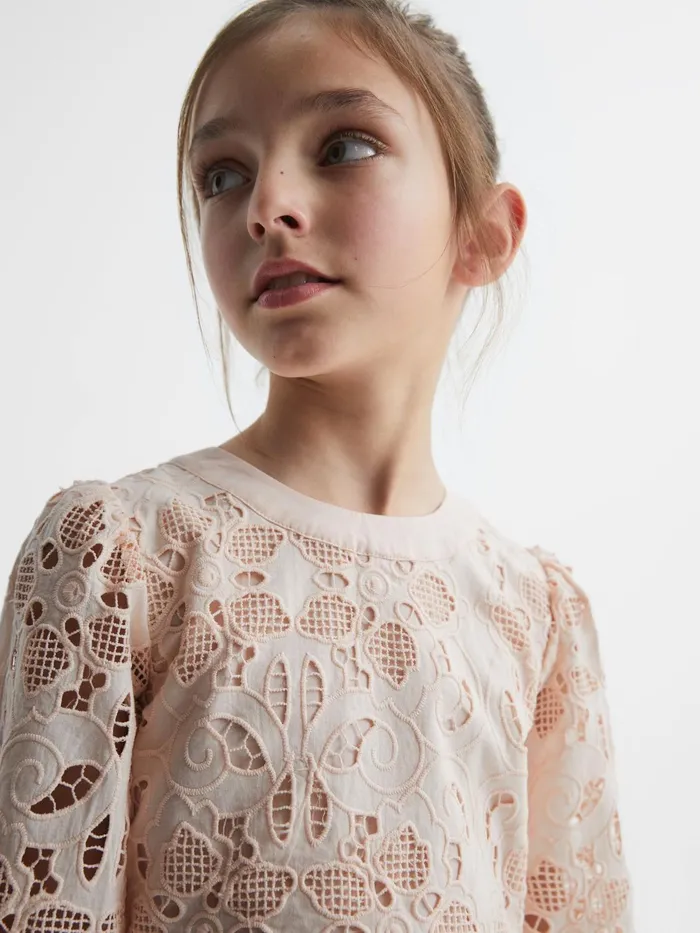 Reiss CoOrds Nella Long Sleeve Lace Cropped Top Pink 8211 Children