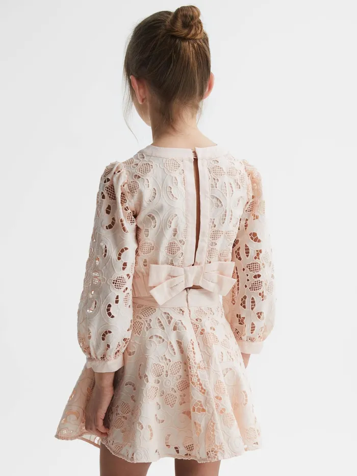 Reiss CoOrds Nella Long Sleeve Lace Cropped Top Pink 8211 Children