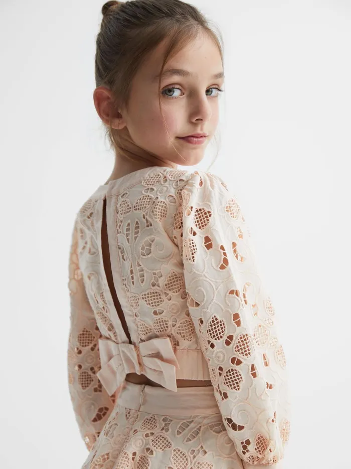 Reiss CoOrds Nella Long Sleeve Lace Cropped Top Pink 8211 Children