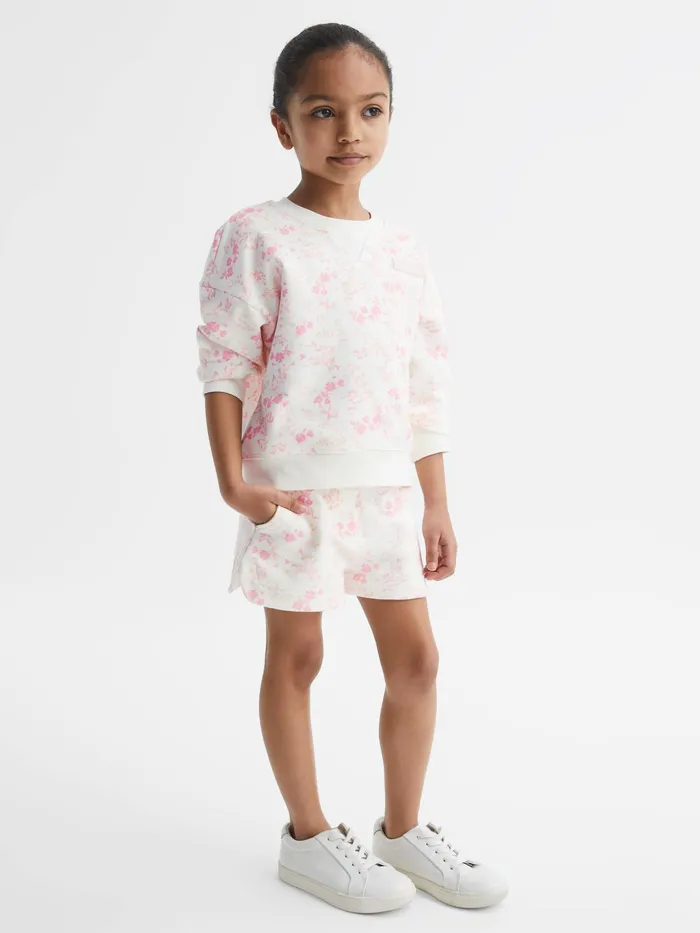 Reiss CoOrds Nina Floral Print Set 8211 Sweatshirt And Shorts Pink Print 8211 Children Reiss CoOrds Nina Floral Print Set 8211 Sweatshirt And Shorts Pink Print 8211 Children
