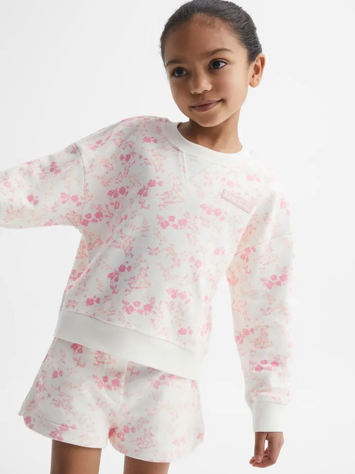 Reiss CoOrds Nina Floral Print Set 8211 Sweatshirt And Shorts Pink Print 8211 Children