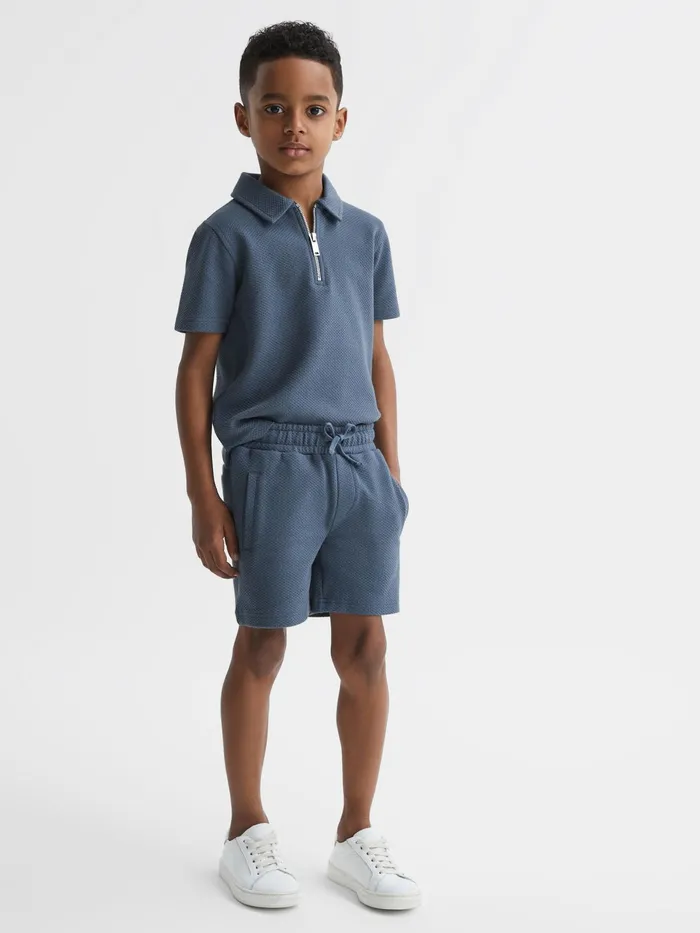Reiss CoOrds Robin Slim Fit Textured Drawstring Shorts Airforce Blue 8211 Children