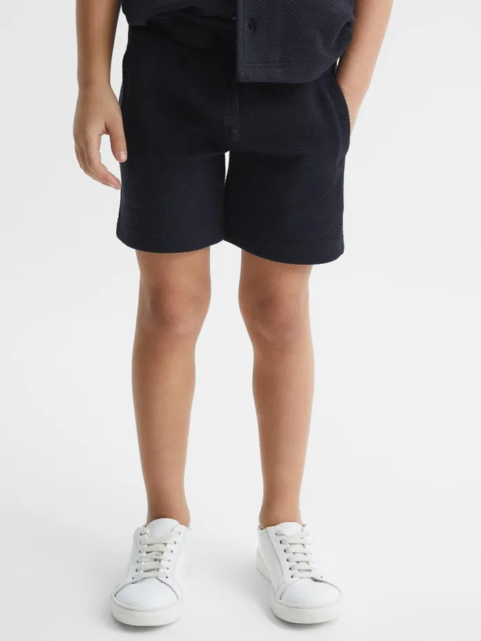 Reiss CoOrds Robin Slim Fit Textured Drawstring Shorts Navy 8211 Children