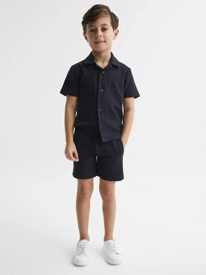 Reiss CoOrds Robin Slim Fit Textured Drawstring Shorts Navy 8211 Children