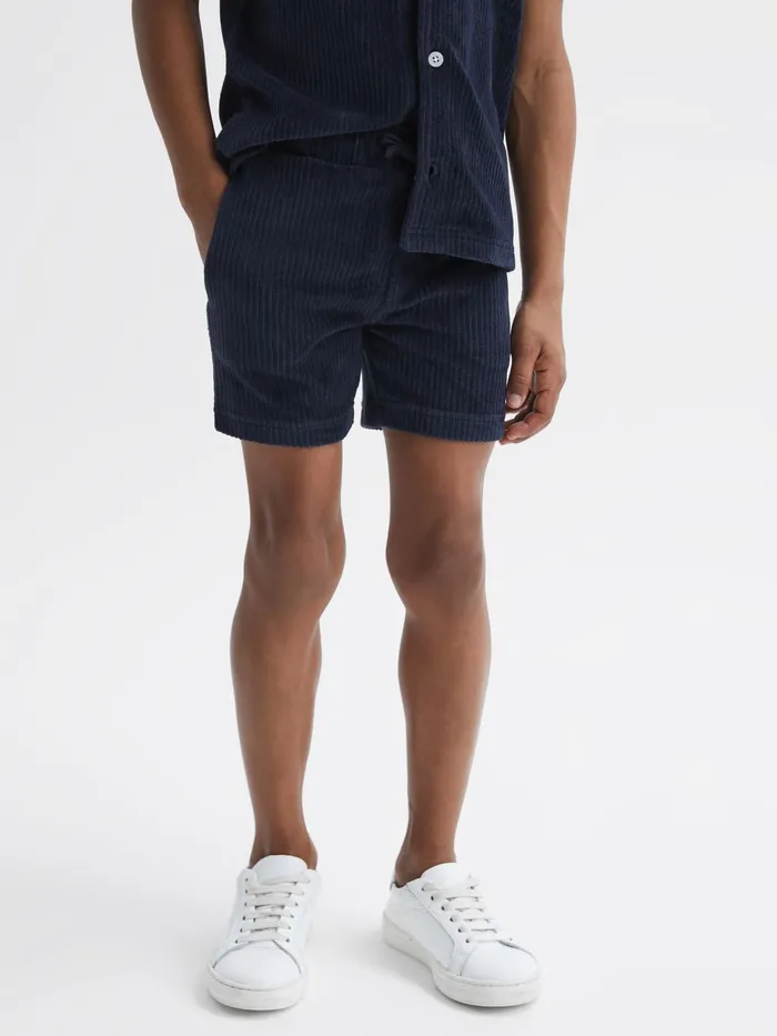 Reiss CoOrds Tortuga Ribbed Chenille Drawstring Shorts Navy 8211 Children