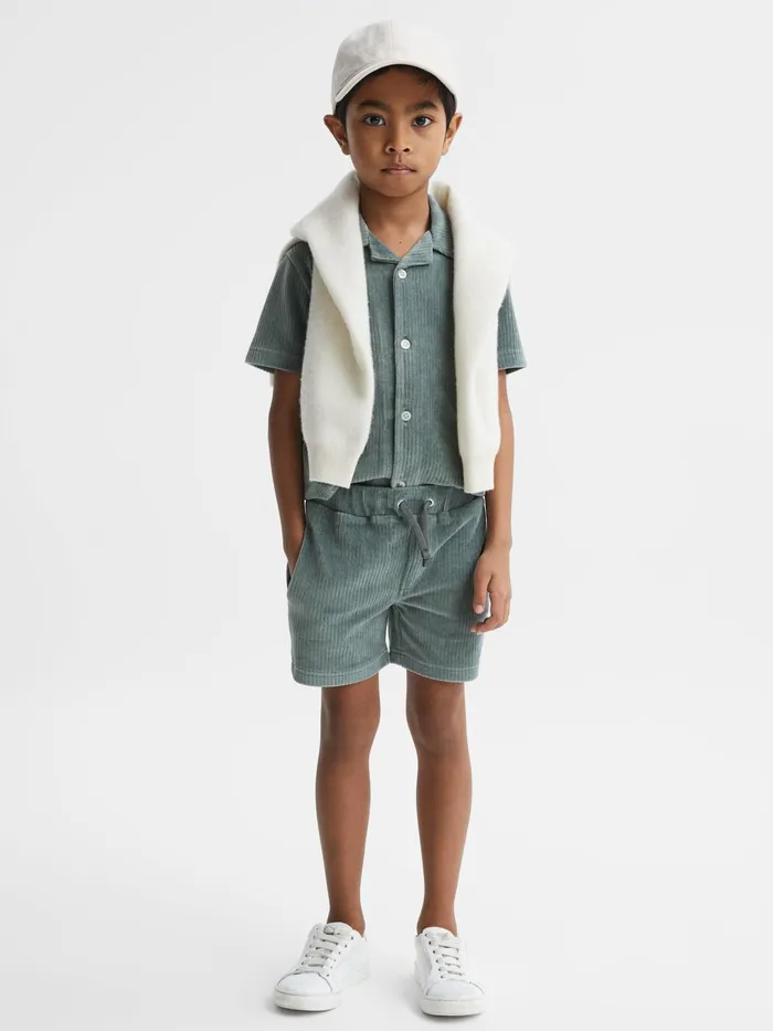 Reiss CoOrds Tortuga Ribbed Chenille Drawstring Shorts Sage 8211 Children