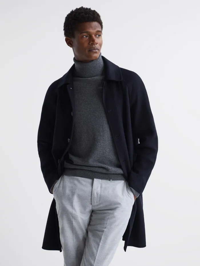 Reiss Coats and Jackets Adventurer Raglan Sleeve Overcoat Navy 8211 Men