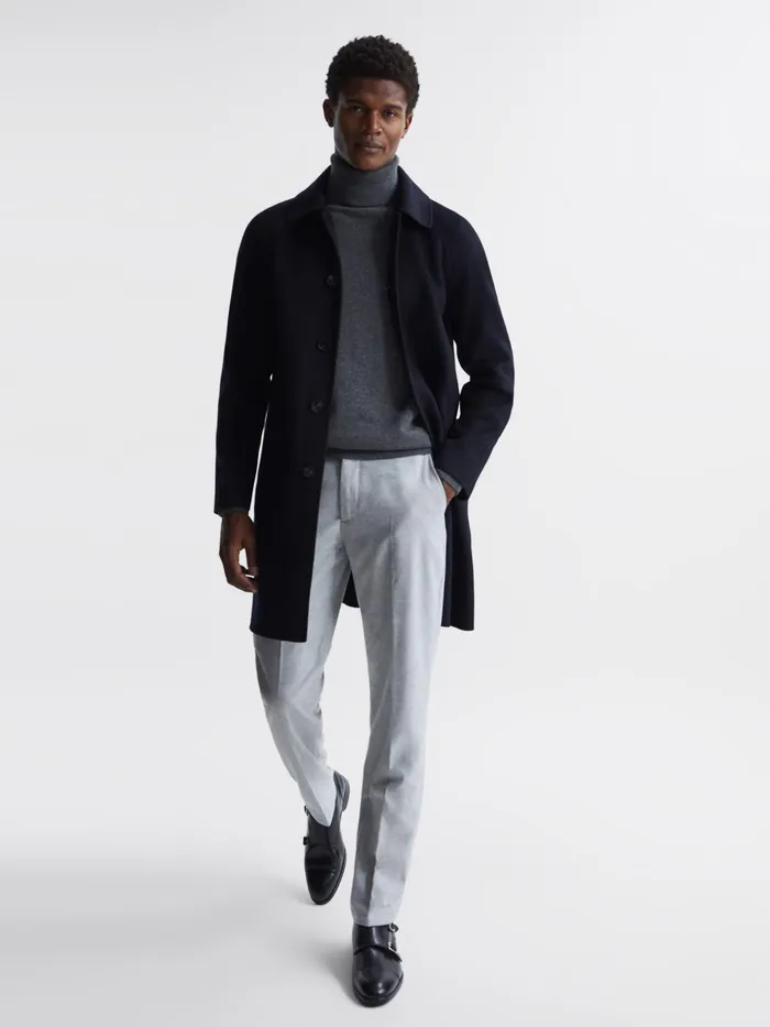 Reiss Coats and Jackets Adventurer Raglan Sleeve Overcoat Navy 8211 Men