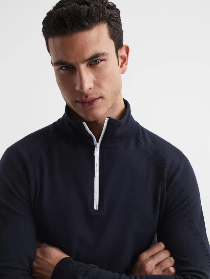 Reiss Coats and Jackets Affleck Golf Stretch Merino Zip Neck Jumper Navy 8211 Men
