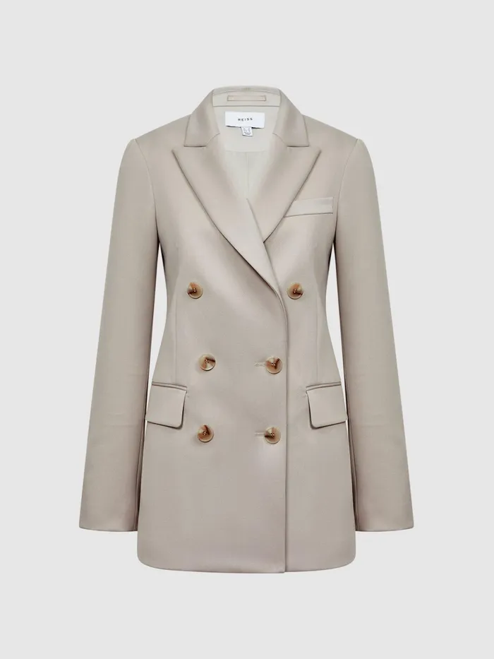 Reiss Coats and Jackets Astrid Double Breasted Wool Blend Blazer Neutral 8211 Women