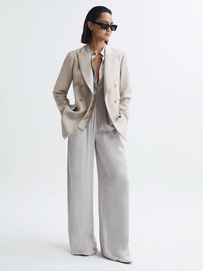 Reiss Coats and Jackets Astrid Double Breasted Wool Blend Blazer Neutral 8211 Women