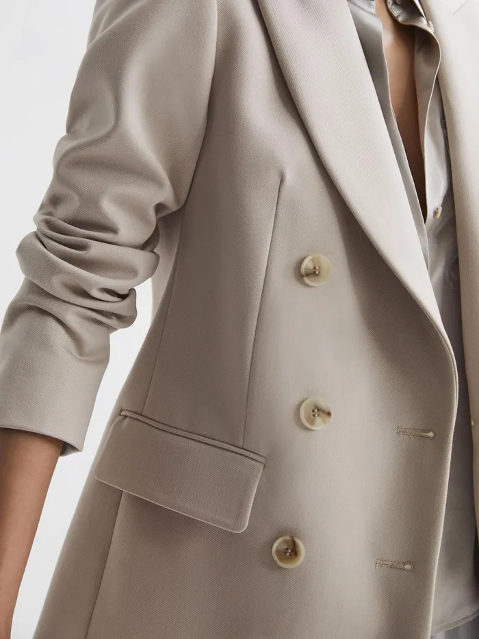 Reiss Coats and Jackets Astrid Double Breasted Wool Blend Blazer Neutral 8211 Women
