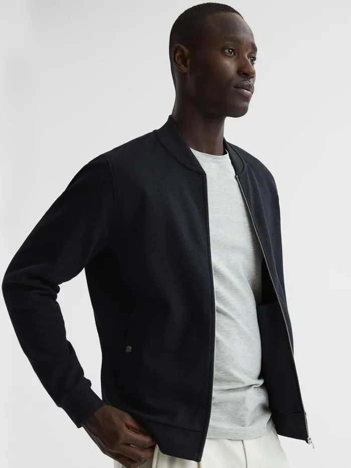 Reiss Coats and Jackets Bolton Slim Fit Zip Through Textured Jacket Navy 8211 Men Reiss Coats and Jackets Bolton Slim Fit Zip Through Textured Jacket Navy 8211 Men