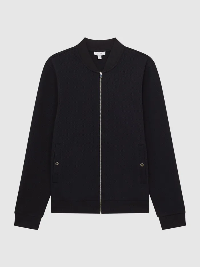 Reiss Coats and Jackets Bolton Slim Fit Zip Through Textured Jacket Navy 8211 Men