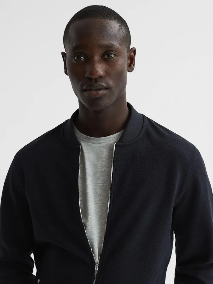 Reiss Coats and Jackets Bolton Slim Fit Zip Through Textured Jacket Navy 8211 Men