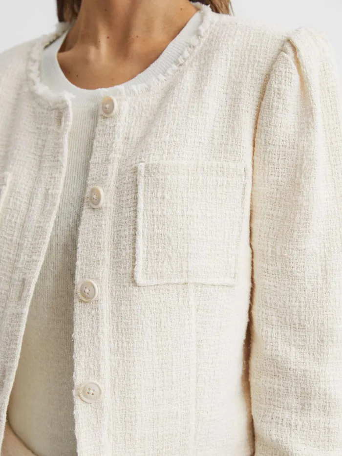 Reiss Coats and Jackets Cambridge Paige Frayed Textured Jacket Cream 8211 Women