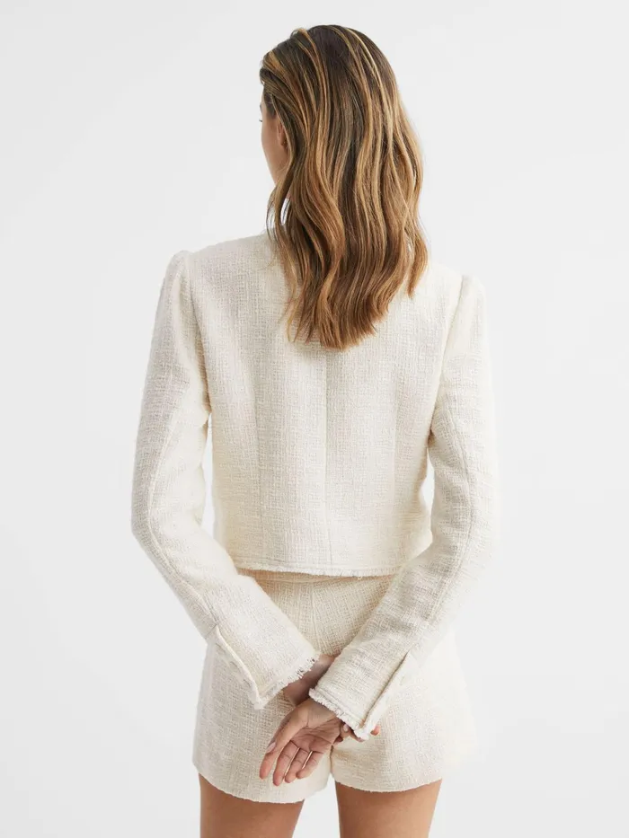 Reiss Coats and Jackets Cambridge Paige Frayed Textured Jacket Cream 8211 Women