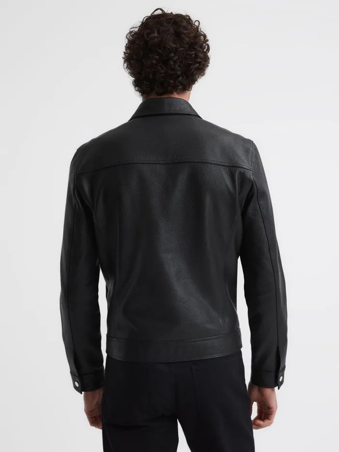 Reiss Coats and Jackets Carp Leather Zip Through Jacket Black 8211 Men