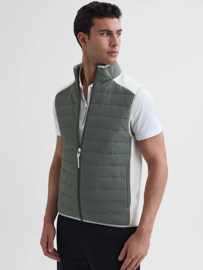 Reiss Coats and Jackets Clubhouse Funnel Neck Hybrid Quilted Gilet Sagewhite 8211 Men Reiss Coats and Jackets Clubhouse Funnel Neck Hybrid Quilted Gilet Sagewhite 8211 Men