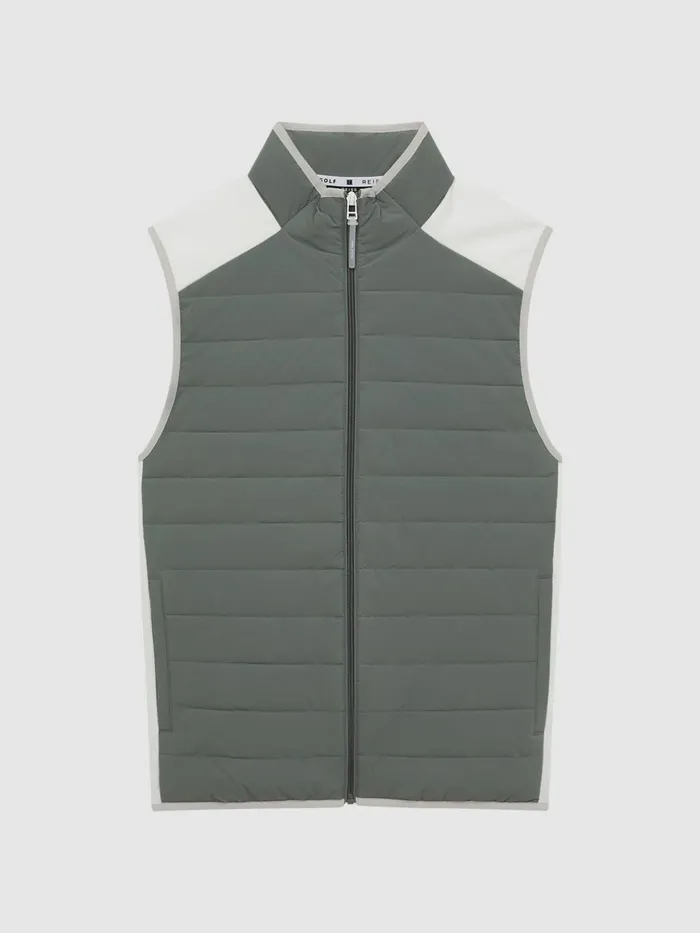 Reiss Coats and Jackets Clubhouse Funnel Neck Hybrid Quilted Gilet Sagewhite 8211 Men