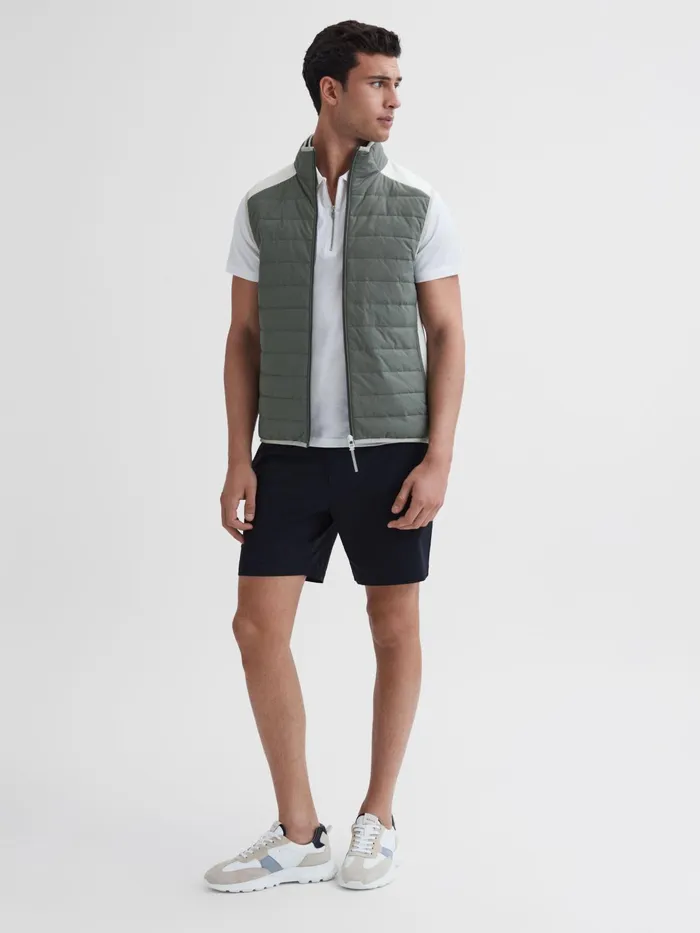 Reiss Coats and Jackets Clubhouse Funnel Neck Hybrid Quilted Gilet Sagewhite 8211 Men