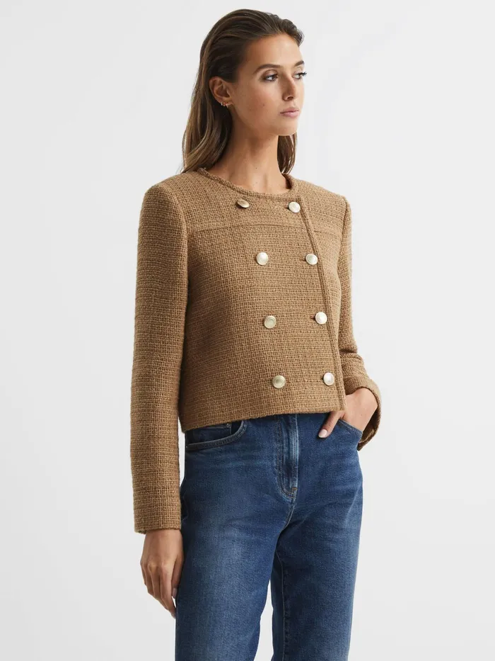 Reiss Coats and Jackets Esmie Cropped Double Breasted Jacket Camel 8211 Women