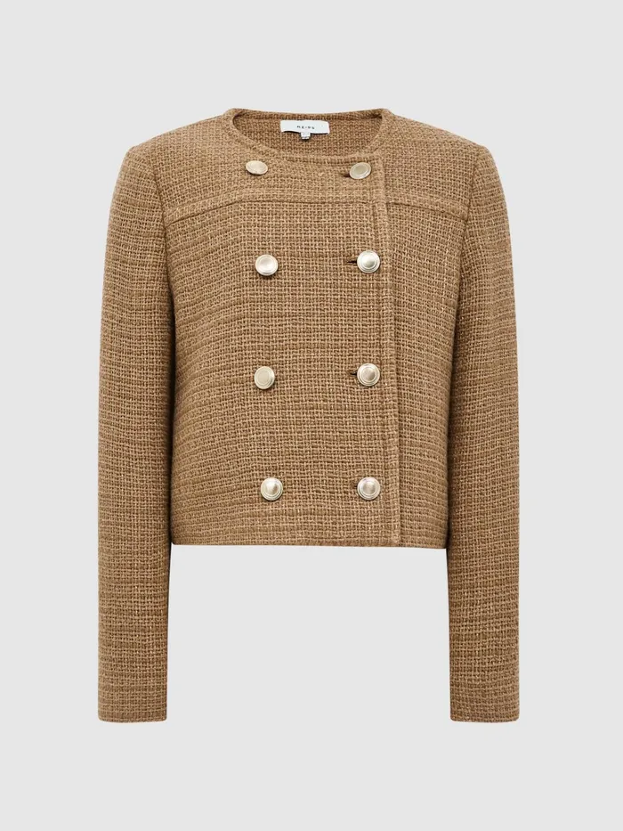 Reiss Coats and Jackets Esmie Cropped Double Breasted Jacket Camel 8211 Women
