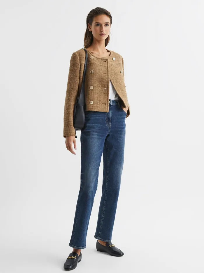 Reiss Coats and Jackets Esmie Cropped Double Breasted Jacket Camel 8211 Women