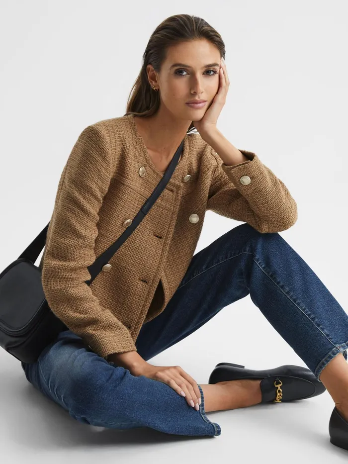 Reiss Coats and Jackets Esmie Cropped Double Breasted Jacket Camel 8211 Women