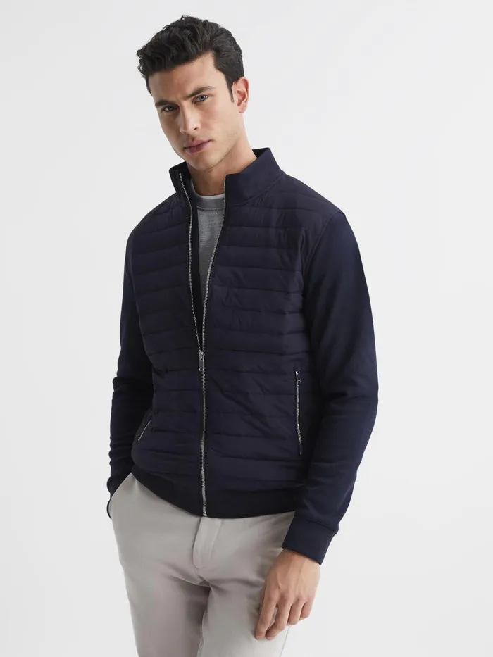 Reiss Coats and Jackets Flintoff Quilted Hybrid Jacket Navy 8211 Men