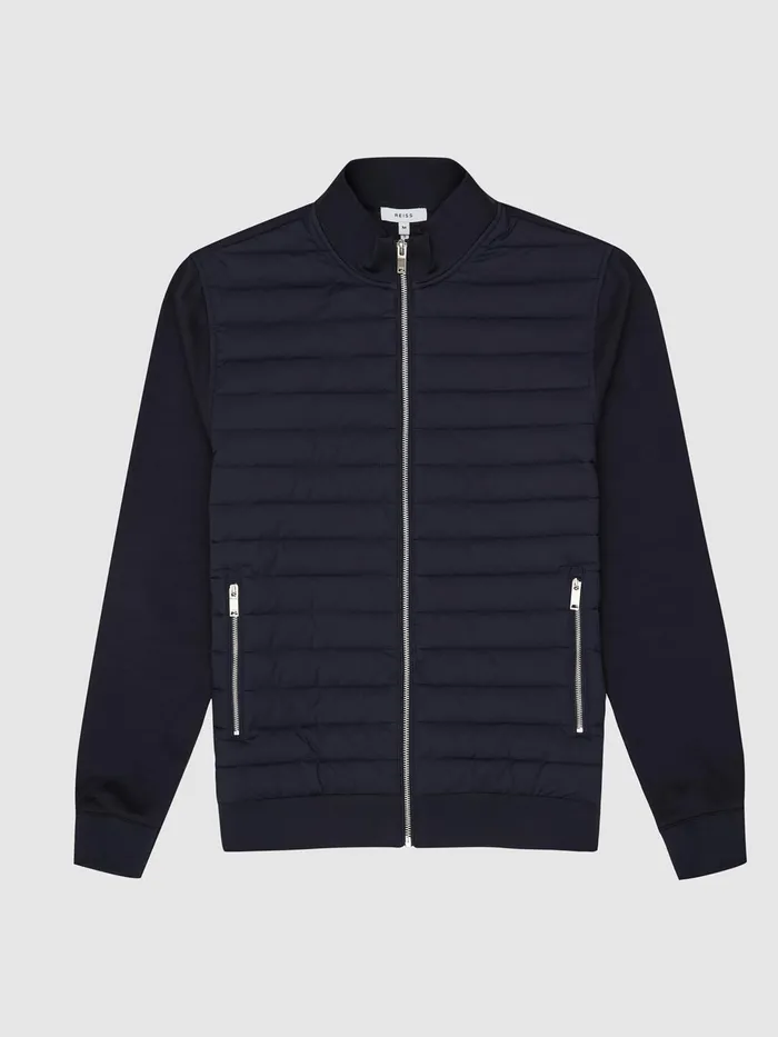 Reiss Coats and Jackets Flintoff Quilted Hybrid Jacket Navy 8211 Men