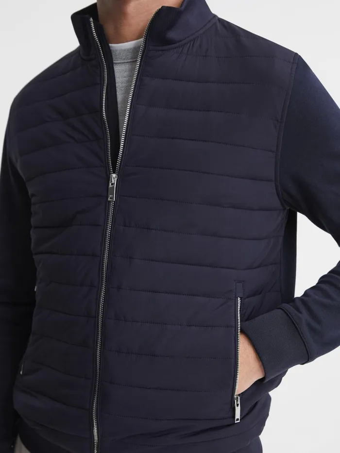 Reiss Coats and Jackets Flintoff Quilted Hybrid Jacket Navy 8211 Men