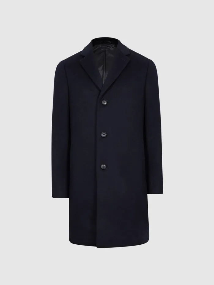 Reiss Coats and Jackets Gable Single Breasted Wool Overcoat Navy 8211 Men