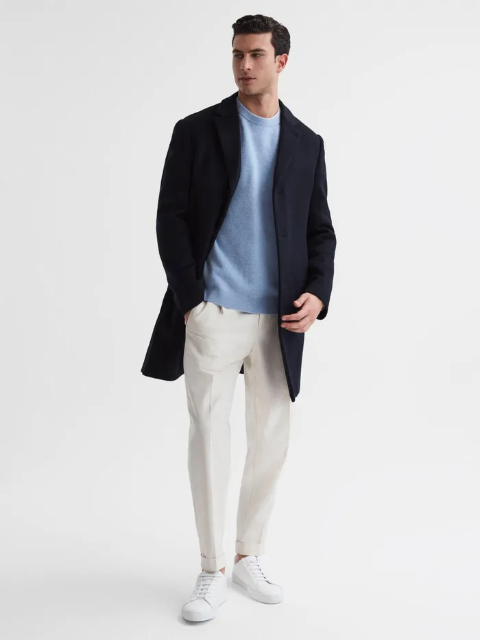 Reiss Coats and Jackets Gable Single Breasted Wool Overcoat Navy 8211 Men