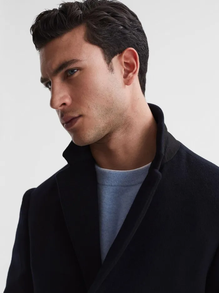 Reiss Coats and Jackets Gable Single Breasted Wool Overcoat Navy 8211 Men