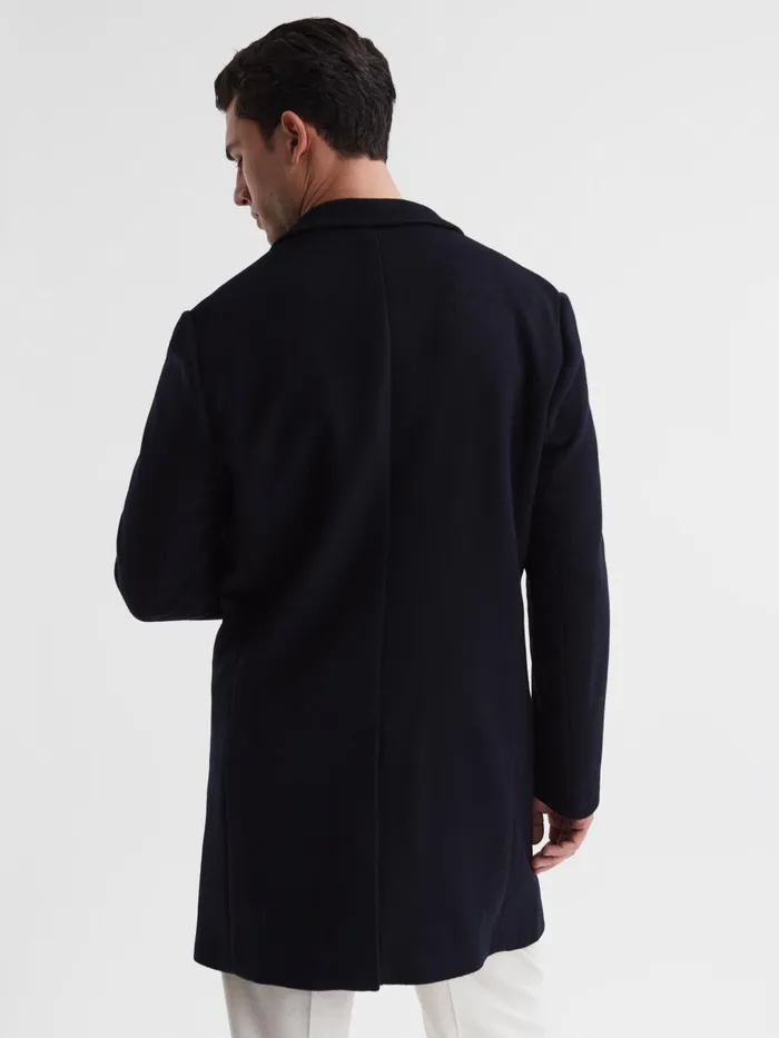 Reiss Coats and Jackets Gable Single Breasted Wool Overcoat Navy 8211 Men