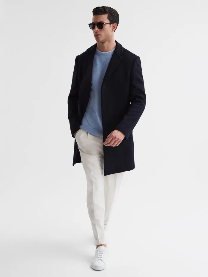 Reiss Coats and Jackets Gable Single Breasted Wool Overcoat Navy 8211 Men