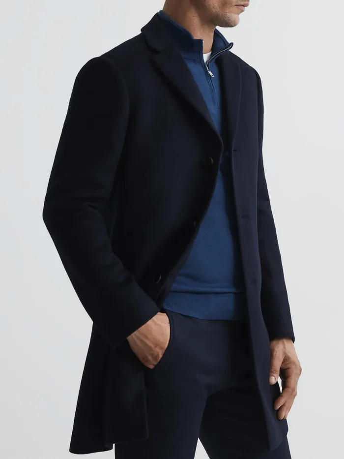 Reiss Coats and Jackets Gable Single Breasted Wool Overcoat Navy 8211 Men